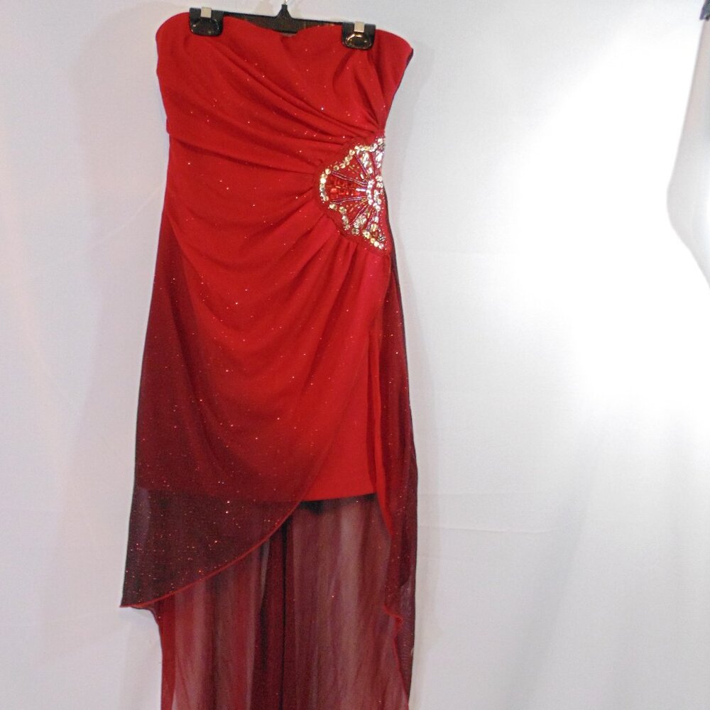 Teeze Me Womens Strapless Dress H258433 High Low Asymmetrical Beaded Red Size 7 - Picture 1 of 5